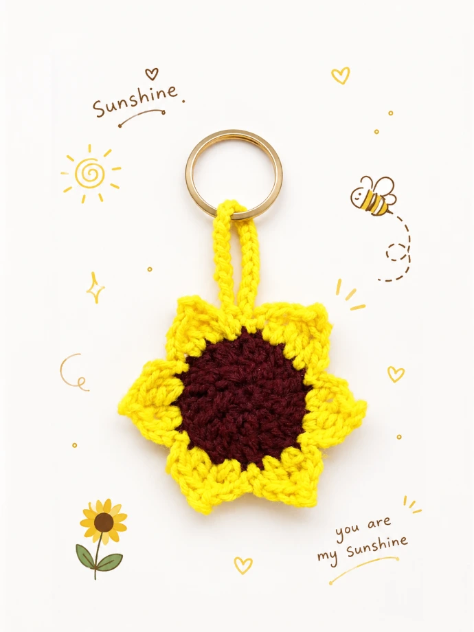 sunflower crochet keychain
