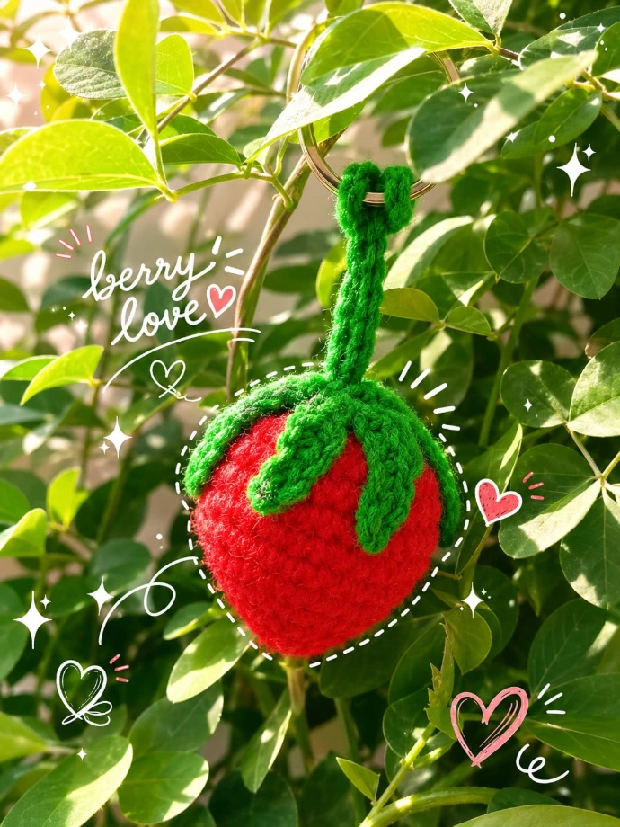 strawberry crochet keychain