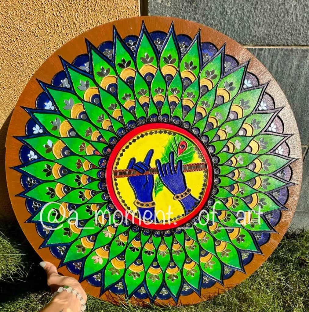Lippan Art in Peacock plumage and Krishna with flute(large)
